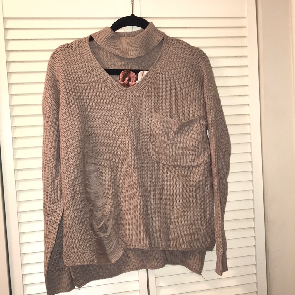 🔥Deep Sugar Distressed Choker sweater top🔥 - Picture 2 of 8